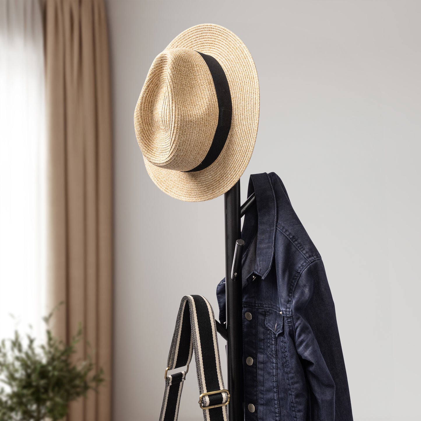 N1 Premium Coat Rack Stand with Black Metal & Aluminium Hooks - Solid Heavy Marble Base