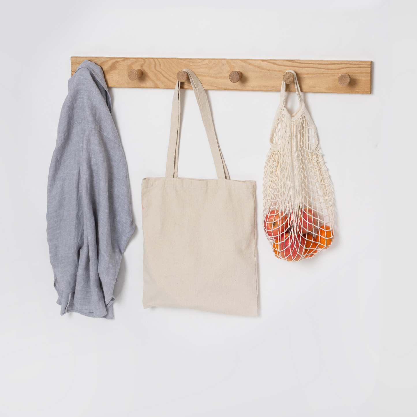 Solid Oak Wood Wall Coat Rack/Hanger With 6 Extra Thick Non Slip Pegs (92cm Long) - Rackshop Australia