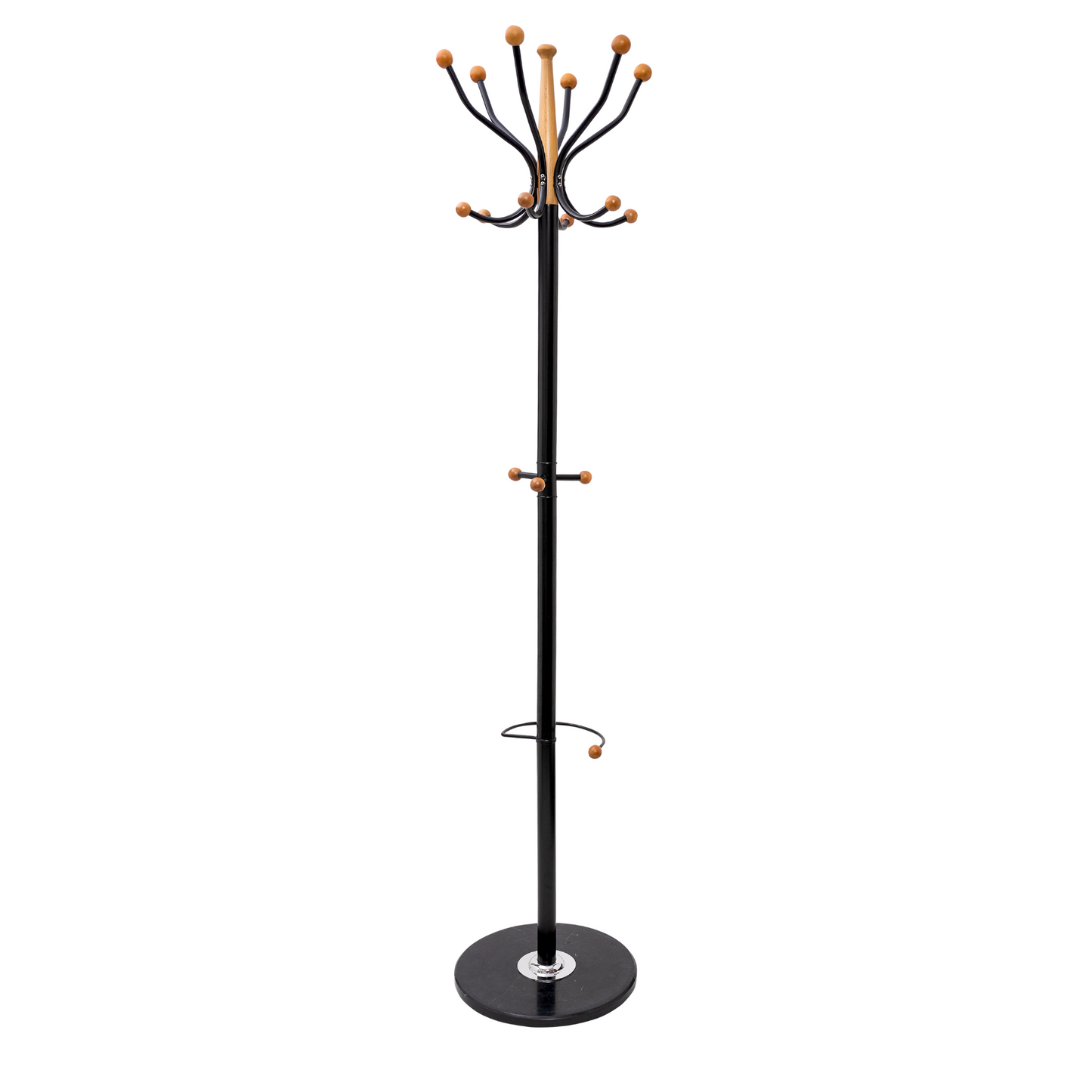 Home Deluxe Black Heavy Duty Metal & Beech Wood Coat Rack With Solid Marble Base - Rackshop Australia