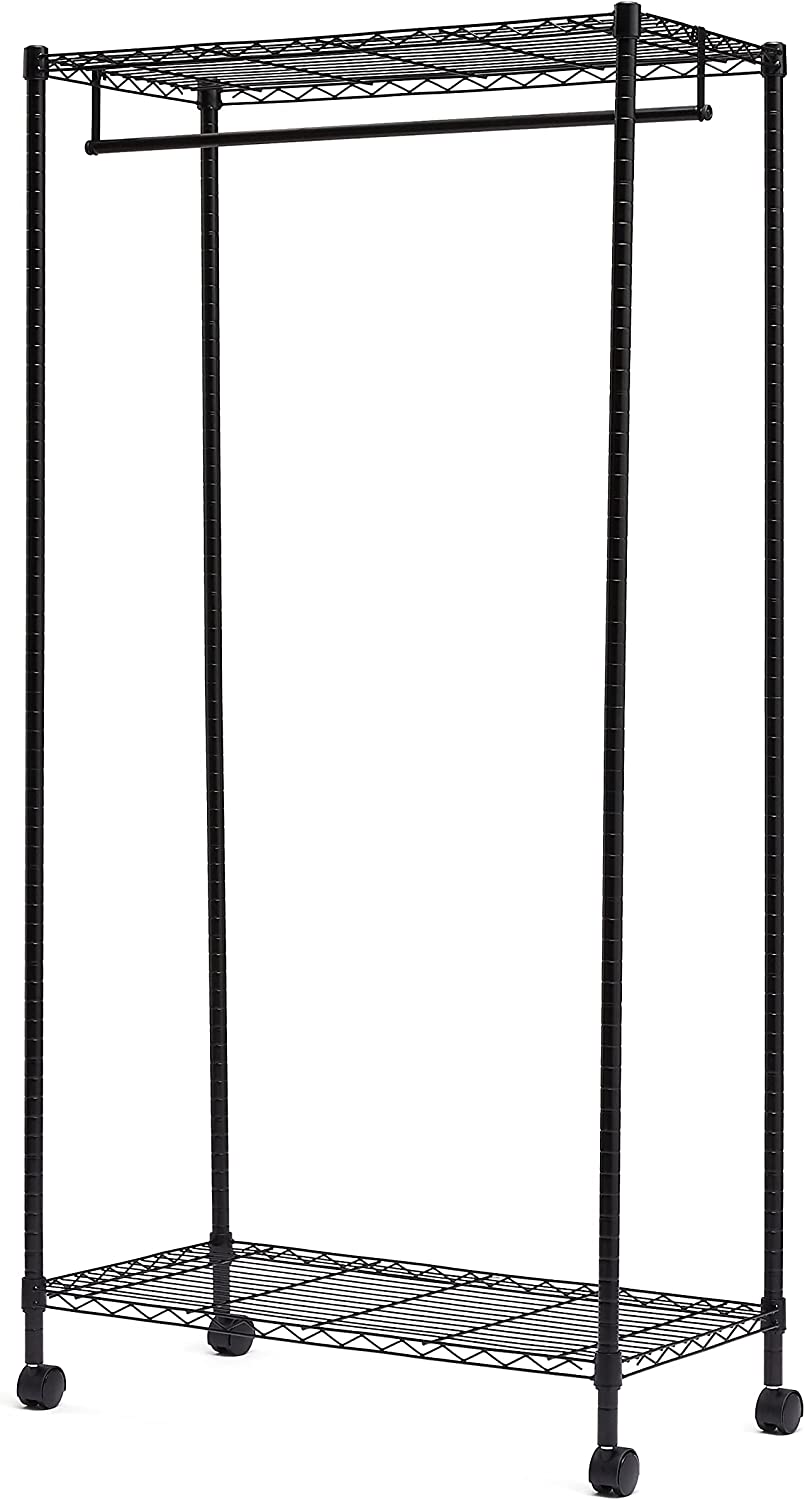 Home Essential Matte Black Metal Garment Rack With 3 Shelves & Removable Wheels - Hold 50 kgs Each Shelve - Rackshop Australia