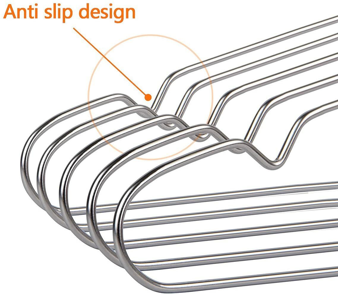 43cm Heavy Duty Chrome Metal Suit Hanger with Bar & Notches (4.5mm thick) Sold in Bundles of 25/50/100 - Rackshop Australia