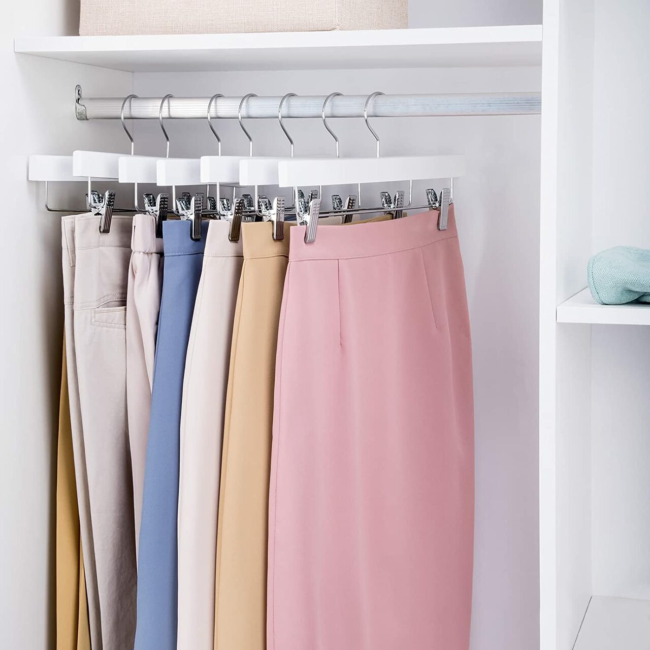 35.5cm White Wooden Pant Hanger With Clips Sold in Bundle of 25/50/100 - Rackshop Australia
