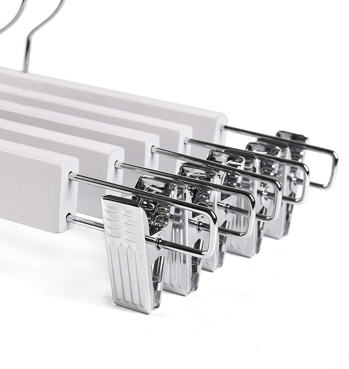 35.5cm White Wooden Pant Hanger With Clips 12mm thick Sold in Bundle of 25/50/100 - Rackshop Australia