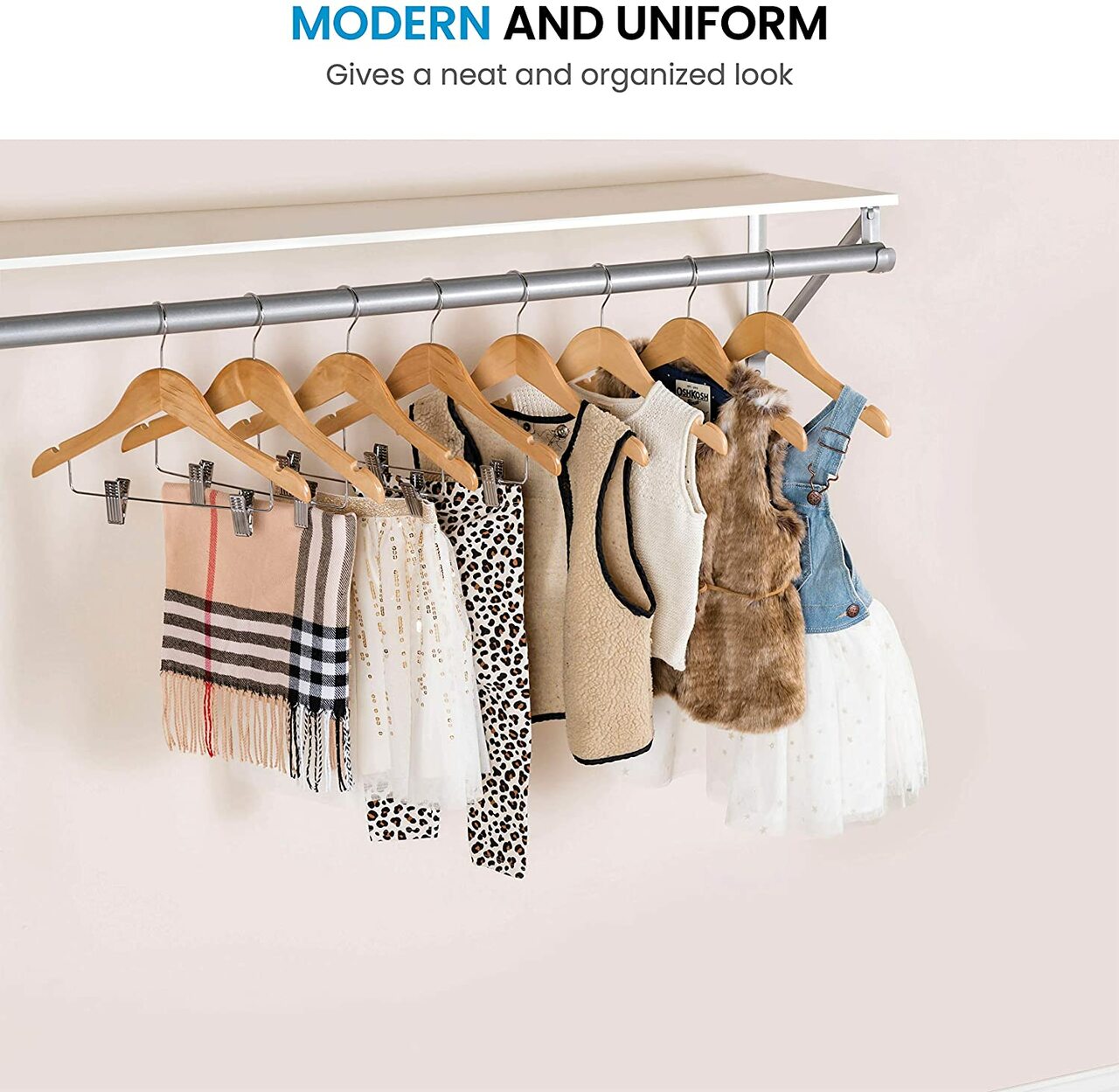 36cm Natural Wooden Baby Coat Hangers with Clips & Notches Sold in Bundles of 25/50/100 - Rackshop Australia