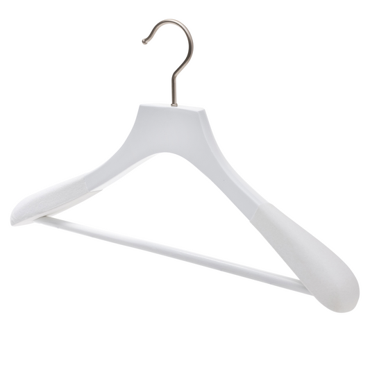 46cm Premium White Wood Bridal Wear Coat Hanger With White Velvet Coating - 50mm Thick Shoulders Sold 5/10/20 - Rackshop Australia