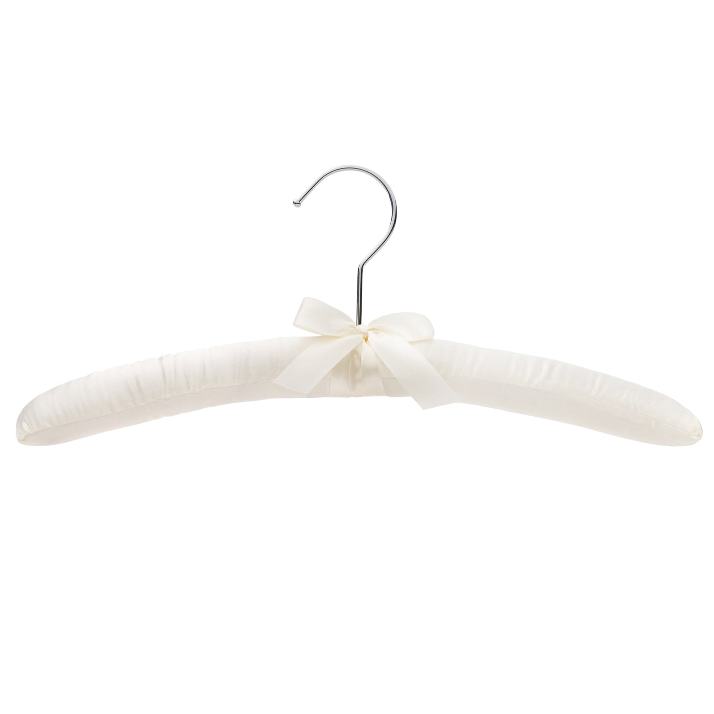 38cm Ivory Satin Padded Coat Hanger with Chrome Hook-Sold in Bundle of 10/25/50 - Rackshop Australia