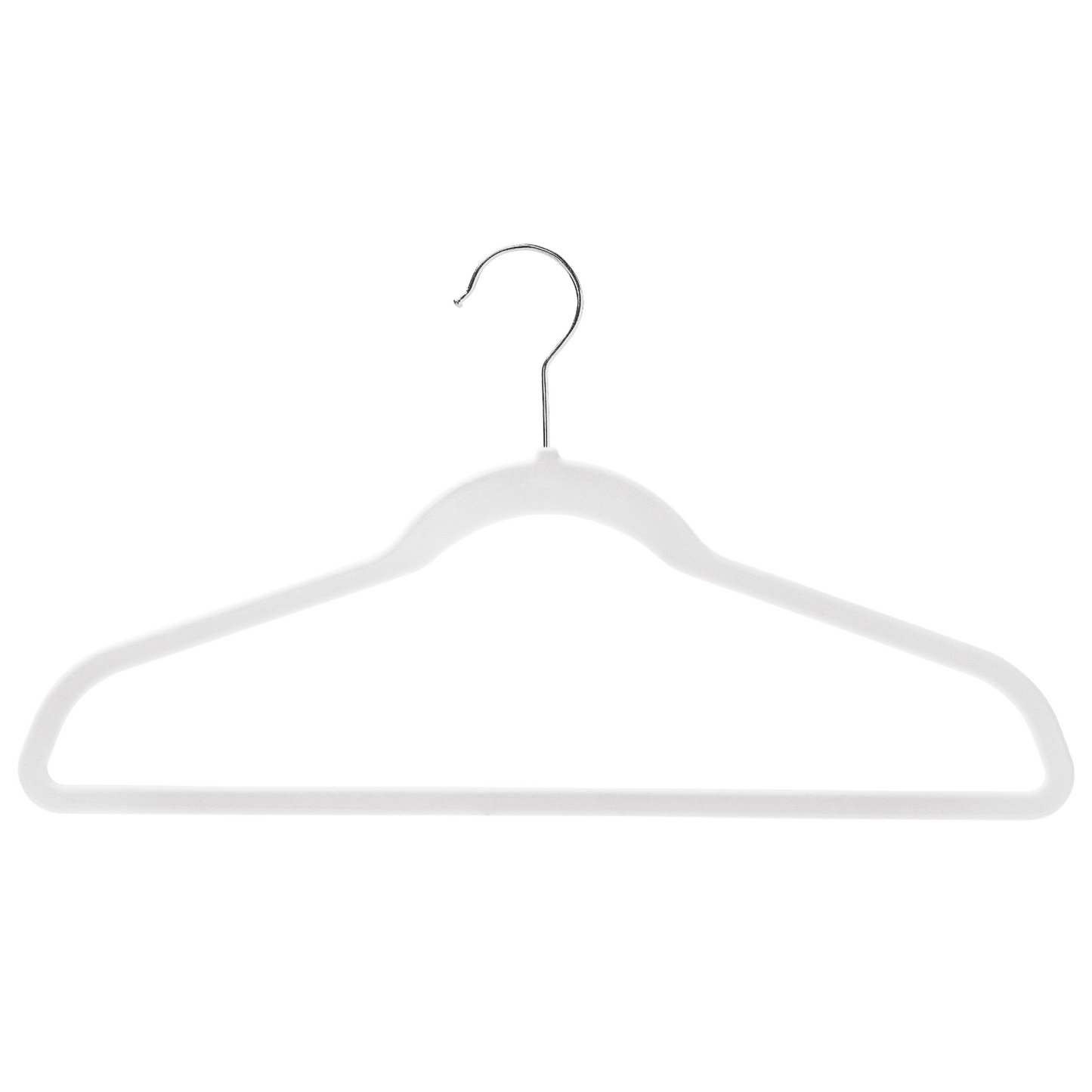 43cm Slim-Line White Velvet Coat Hanger with Chrome Hook Sold in Bundles of 20/50/100 - Rackshop Australia