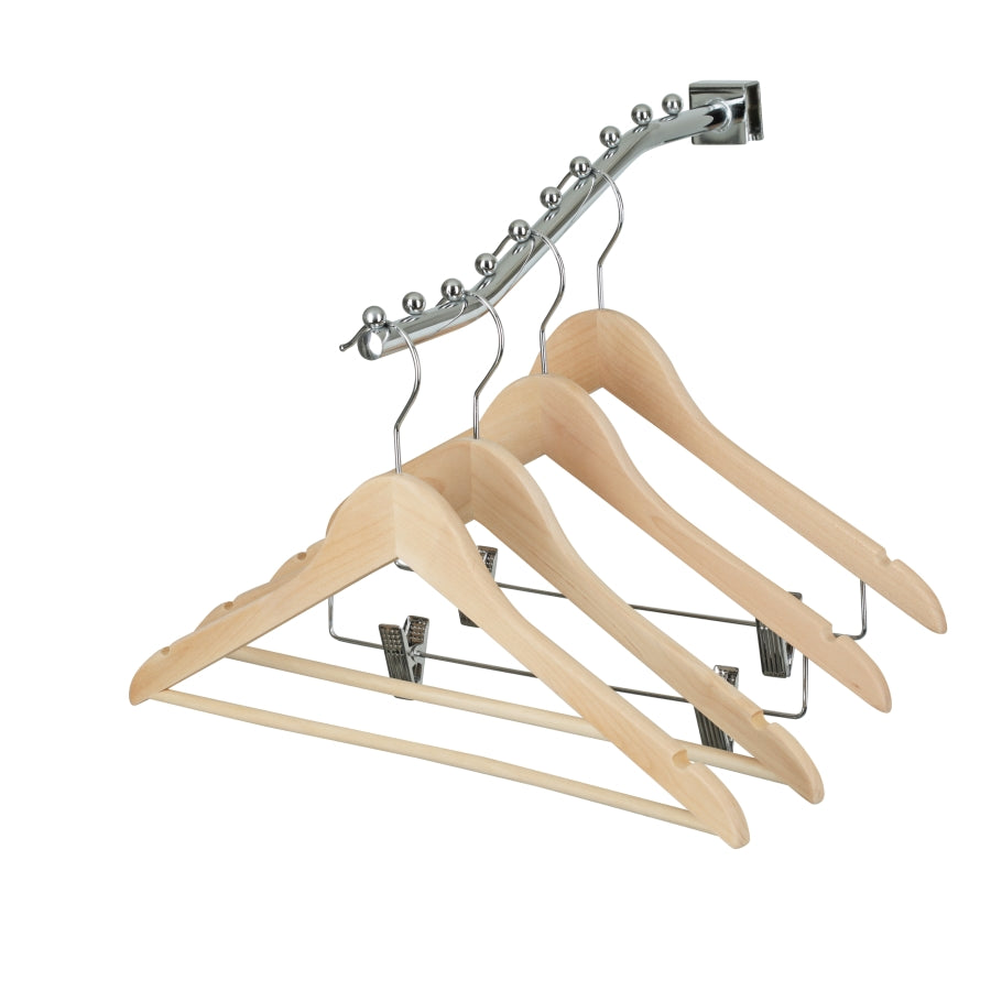 43cm Premium Raw Wood Combination Coat Hanger With Clips - NO Lacquer 12mm thick Sold in Bundle of 25/50/100 - Rackshop Australia
