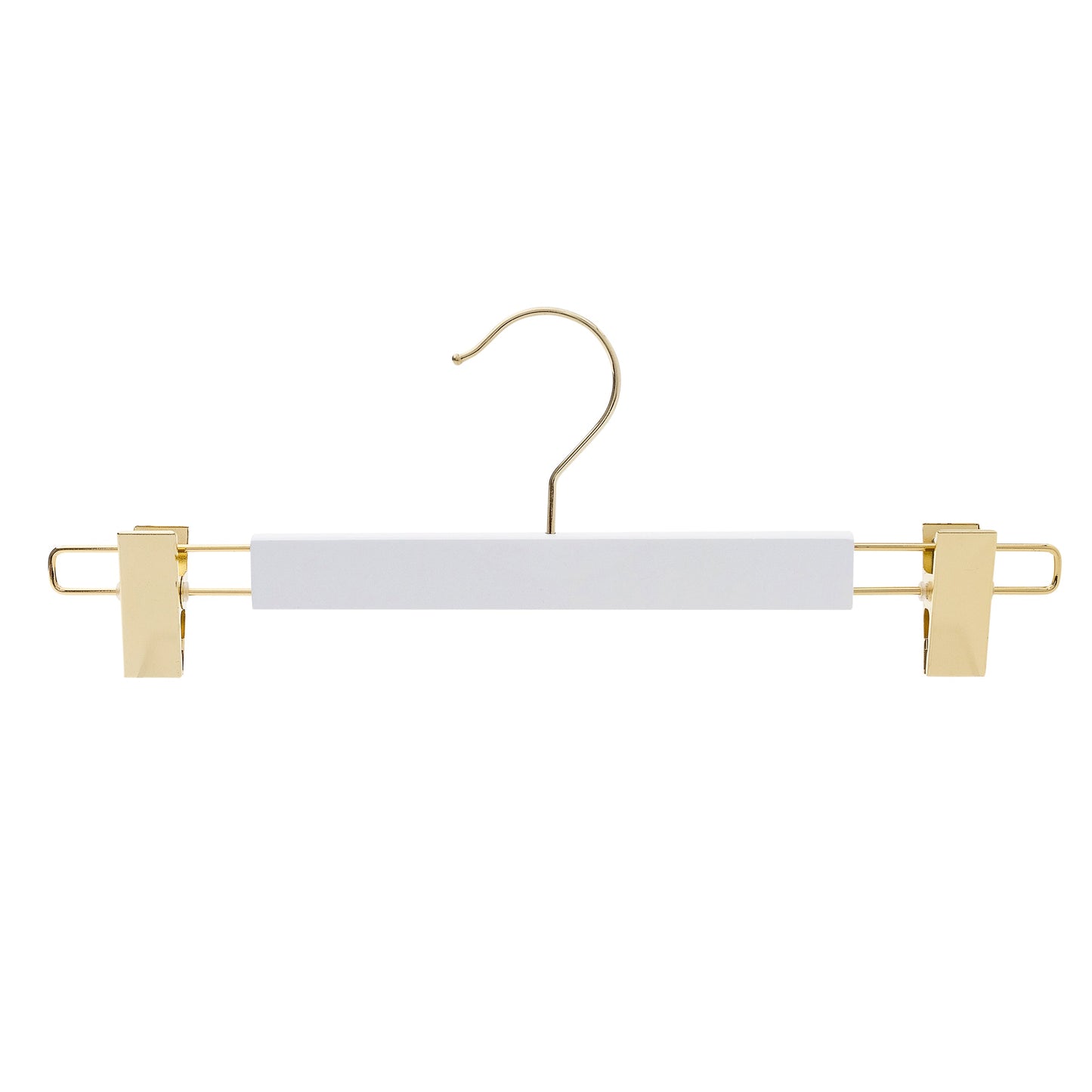 35.5cm Premium White Wooden Coat Hanger With Gold Hook & Clips 12mm thick Sold 25/50/100 - Rackshop Australia