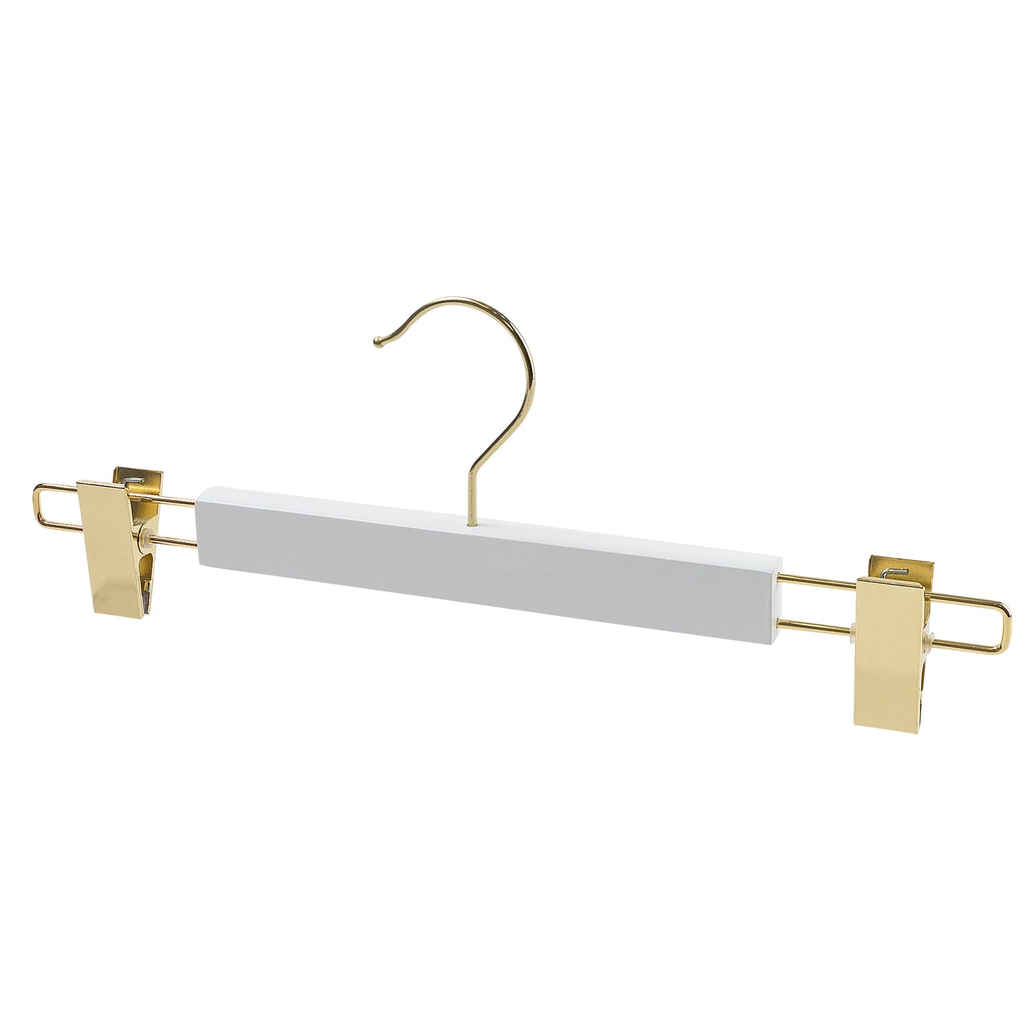 35.5cm Premium White Wooden Coat Hanger With Gold Hook & Clips 12mm thick Sold 25/50/100 - Rackshop Australia