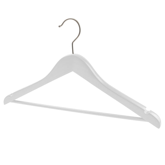 43cm Premium White Wood Coat Hanger With Bar 20mm Thick Sold in 5/10/25 - Rackshop Australia