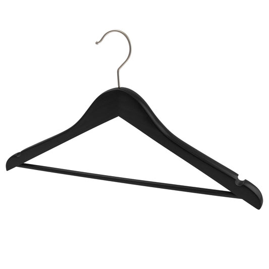 43cm Premium Black Wood Coat Hanger With Bar 20mm Thick Sold in 5/10/25 - Rackshop Australia