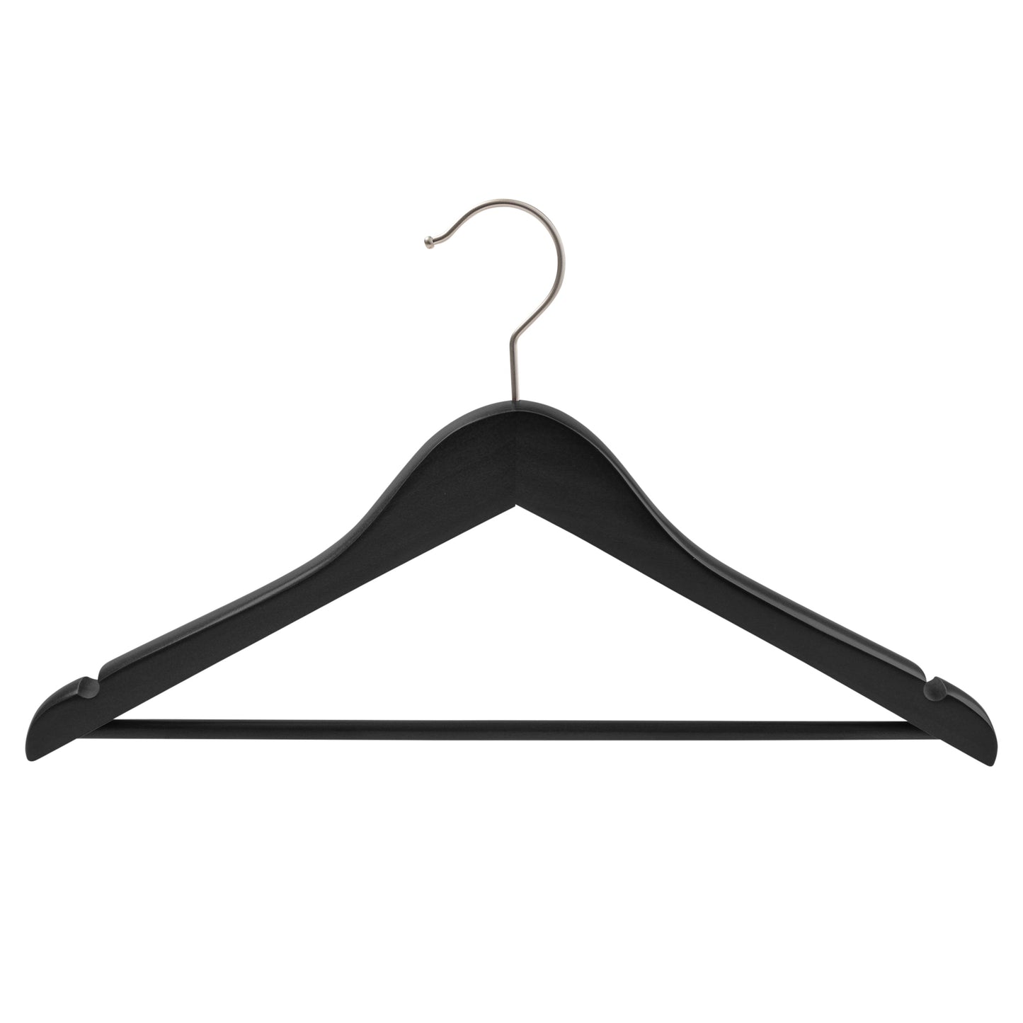43cm Premium Black Wood Coat Hanger With Bar 20mm Thick Sold in 5/10/25 - Rackshop Australia