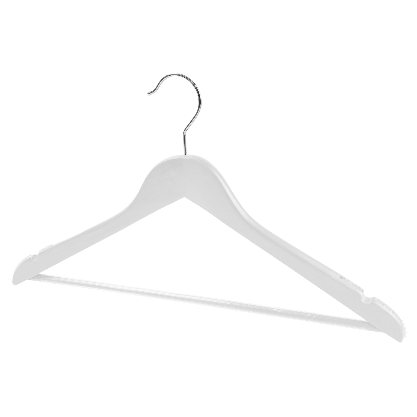 43cm White Wooden Suit Hanger With Bar 14mm thick With Soft Rubber Sold in 25/50/100 - Rackshop Australia