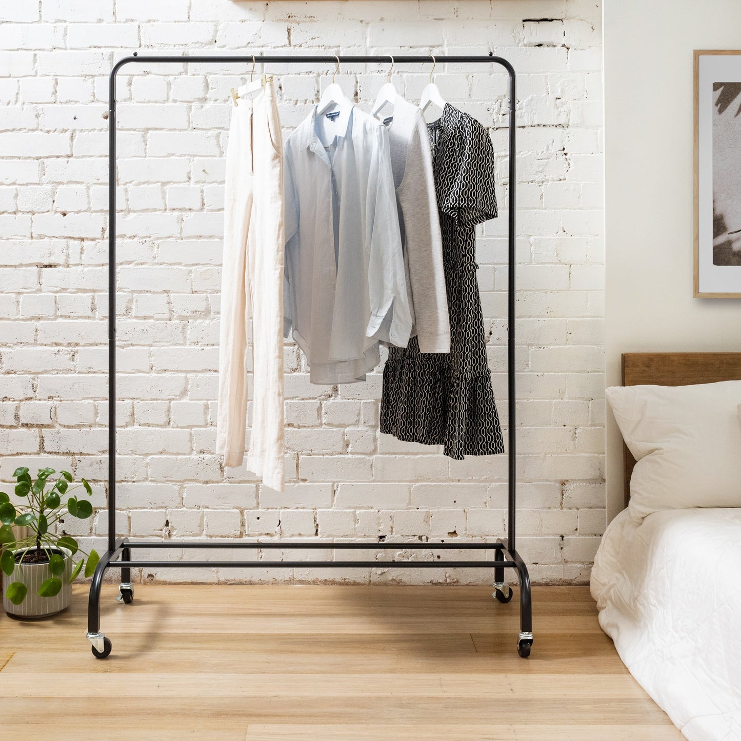Home Essential Garment Coat Rack - Black - 50kgs Weight Capacity - Extra Thick Rail & Enhanced Metal Base With Durable Wheels Sold in 1/3 - Rackshop Australia
