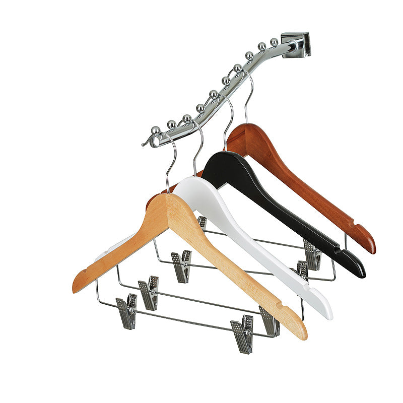 43cm Walnut Wooden Combination Coat Hanger With Clips 12mm thick Sold in Bundle of 25/50/100 - Rackshop Australia