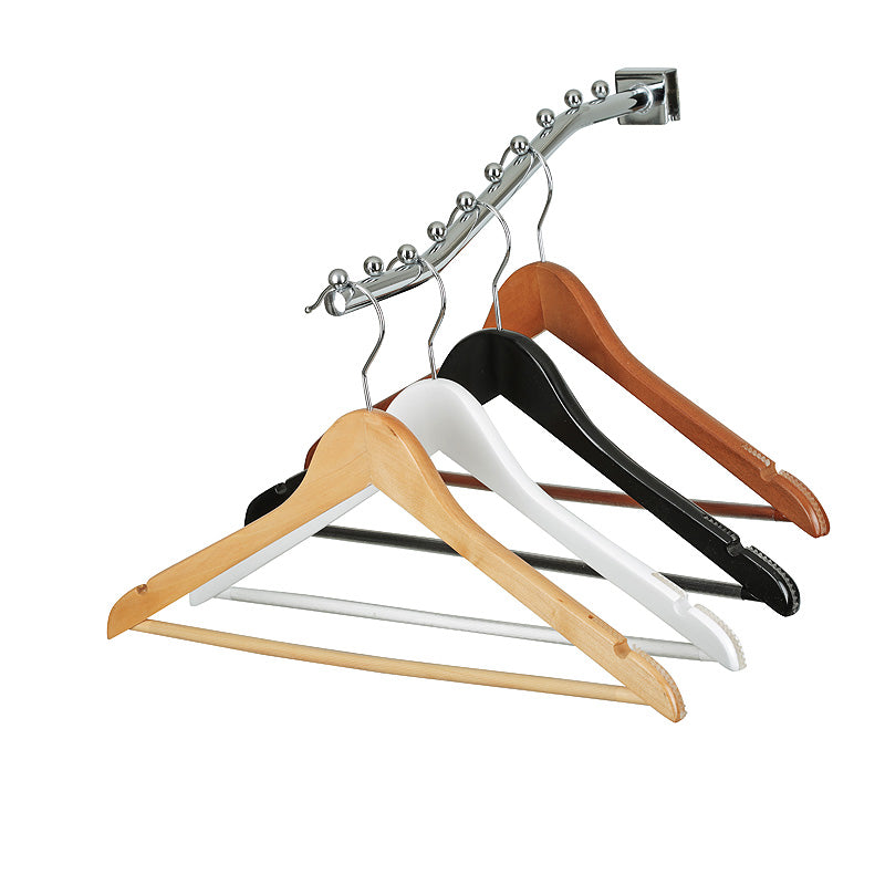 43cm Walnut Wooden Coat Hanger With Bar 14mm thick With Soft Rubber Sold in 25/50/100 - Rackshop Australia