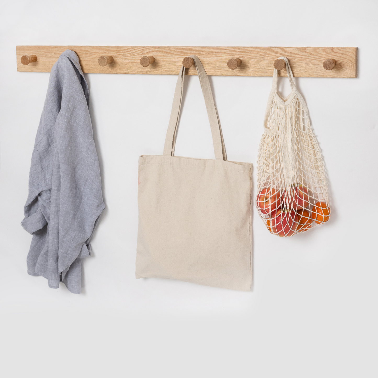 Solid Oak Wood Wall Coat Rack/Hanger With 8 Extra Thick Non Slip Pegs (108cm Long) - Rackshop Australia