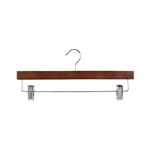 35.5cm Walnut Wooden Pant Hanger With Clips Sold in Bundle of 25/50/100 - Rackshop Australia