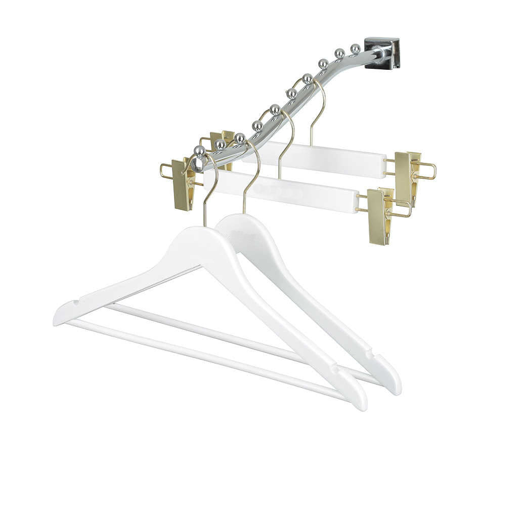 35.5cm Premium White Wooden Coat Hanger With Gold Hook & Clips 12mm thick Sold 25/50/100 - Rackshop Australia