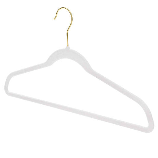 43cm Slim-Line White Velvet Coat Hanger with Gold Hook Sold in Bundles of 50/100