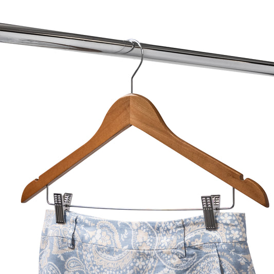 43cm Walnut Wooden Combination Coat Hanger With Clips 12mm thick Sold in Bundle of 10/20/50