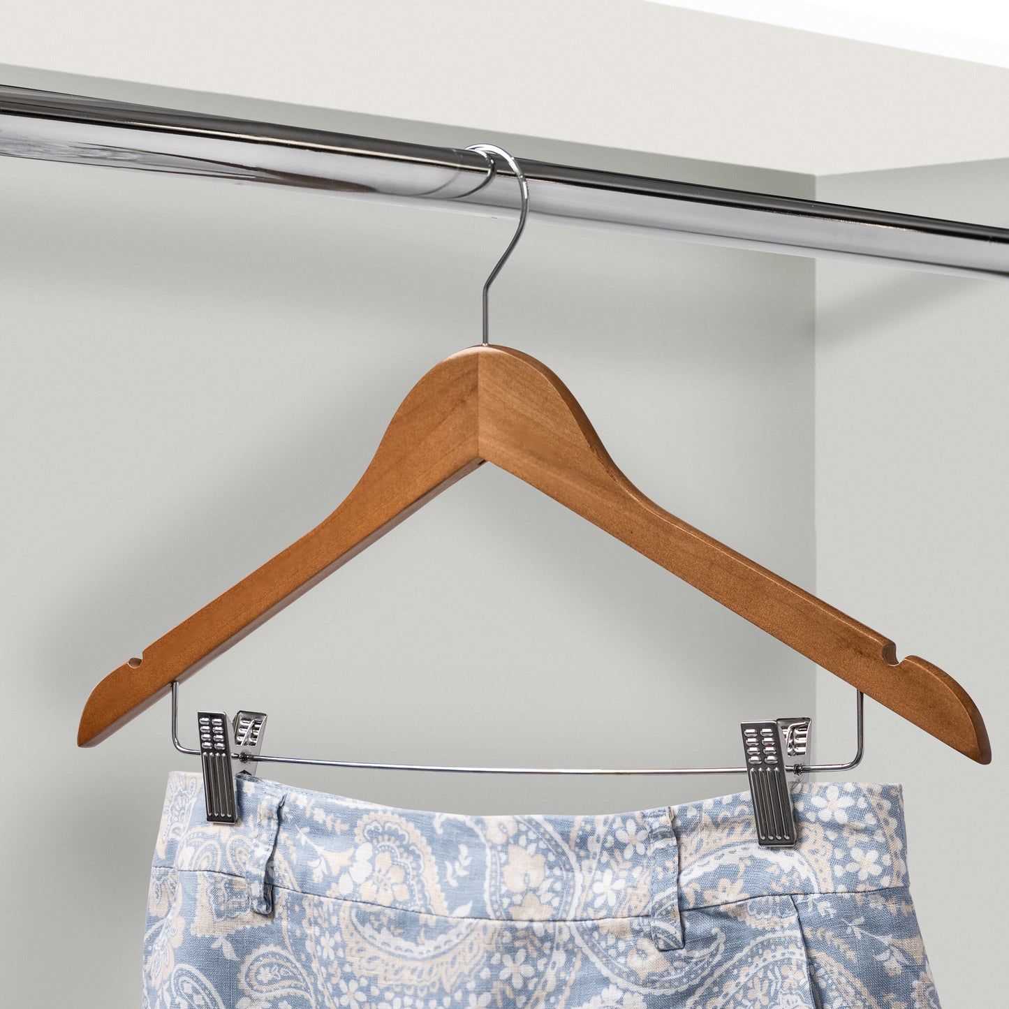 43cm Walnut Wooden Combination Coat Hanger With Clips 12mm thick Sold in Bundle of 10/20/50