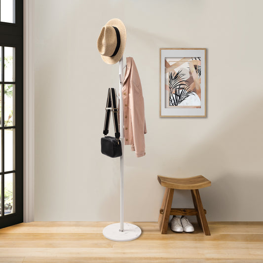 N1 Premium Coat Rack Stand with White Metal & Aluminium Hooks - Solid Heavy Marble Base
