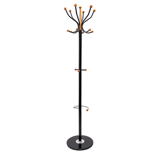 Home Deluxe Black Heavy Duty Metal & Beech Wood Coat Rack With Solid Marble Base - Rackshop Australia