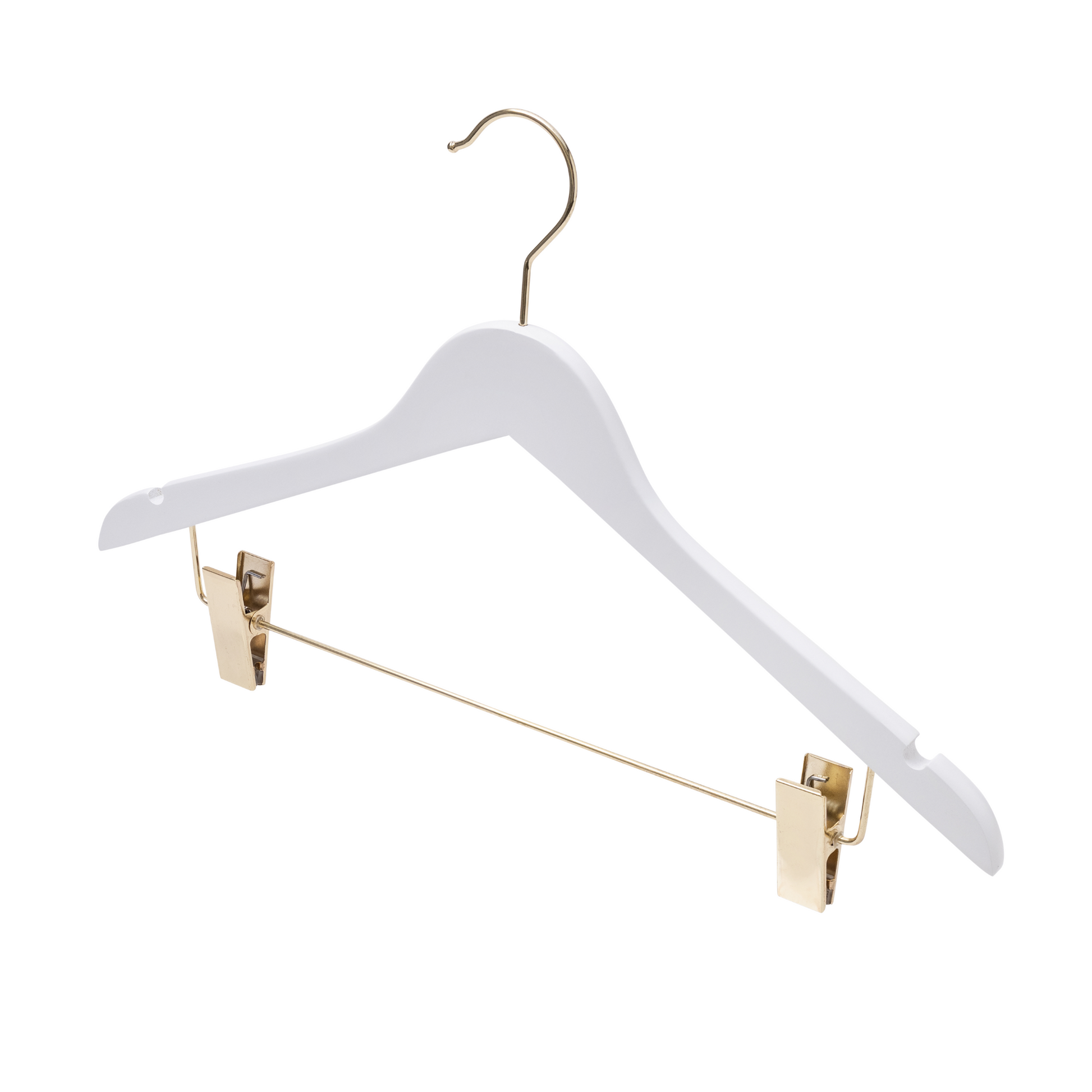 White wooden hangers with rose gold hook sale