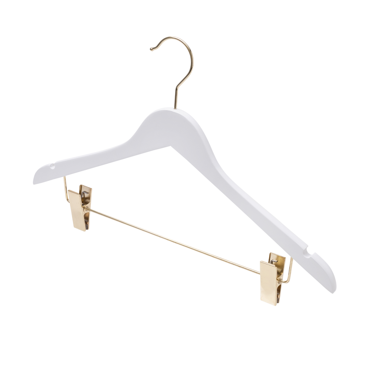 43cm Premium White Wooden Combination Coat Hanger With (Gold Hook & Clips) 12mm thick Sold 25/50/100 - Rackshop Australia