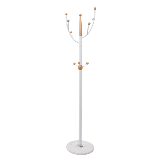 Home Deluxe Heavy Duty White Metal & Beech Wood Coat Rack With Solid Marble Base With 9 Pegs - Rackshop Australia