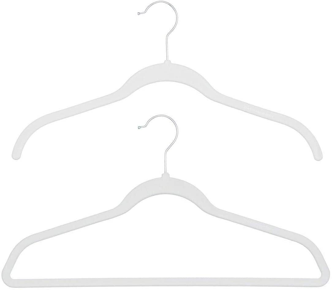43cm Slim-Line White Velvet Coat Hanger with Chrome Hook Sold in Bundles of 20/50/100 - Rackshop Australia