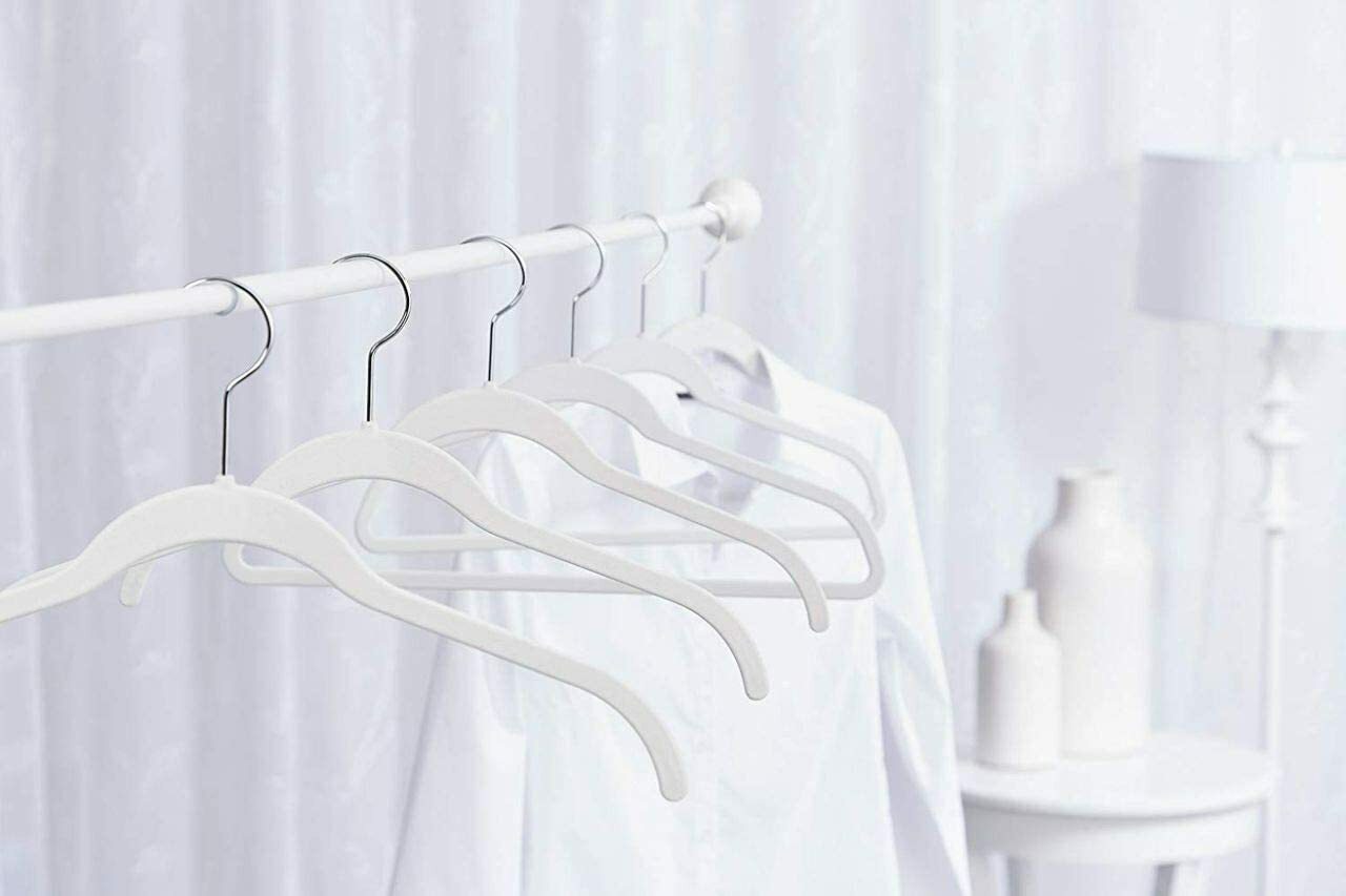 43cm Slim-Line White Velvet Coat Hanger with Chrome Hook Sold in Bundles of 20/50/100 - Rackshop Australia