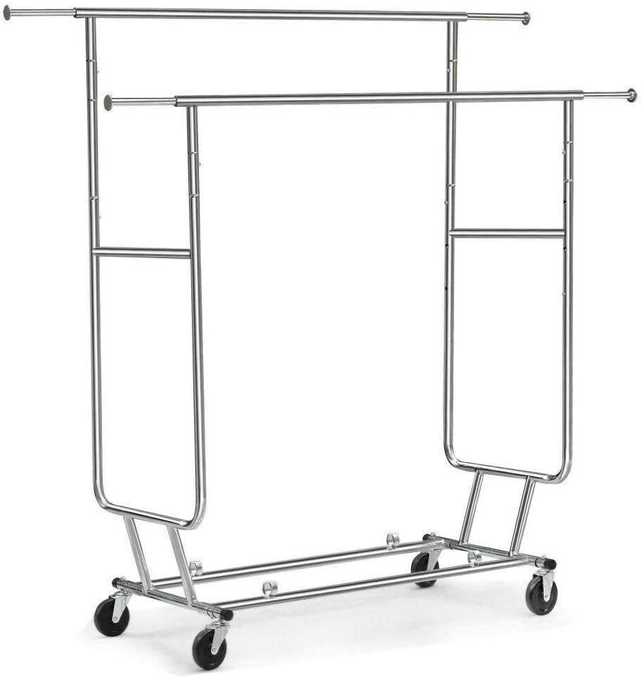 Shop Essential Double Rail Chrome Metal Garment Rack Commercial Grade (180kgs Weight Capacity) Sold in 1/3/5 - Rackshop Australia