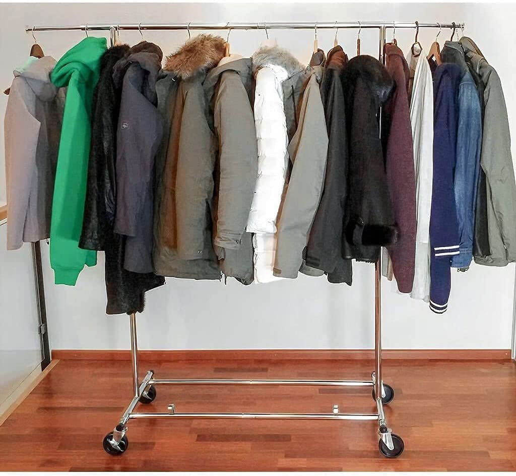 Home Essential Chrome Metal Rolling Garment Rack (100kgs Weight Capacity) Sold in 1/3 - Rackshop Australia