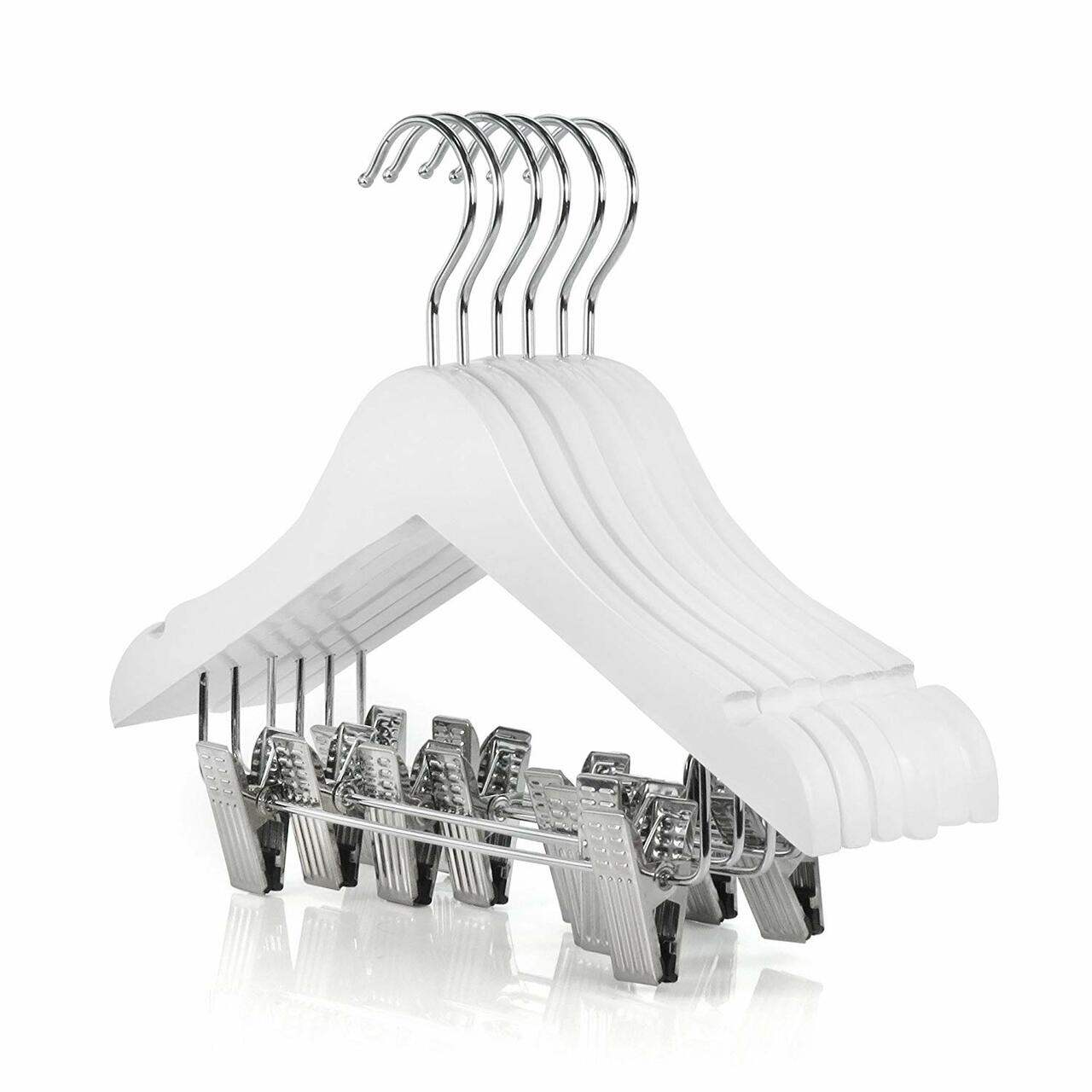30.5cm White Wooden Baby Coat Hangers with Clips & Notches Sold in Bundles of 25/50/100 - Rackshop Australia