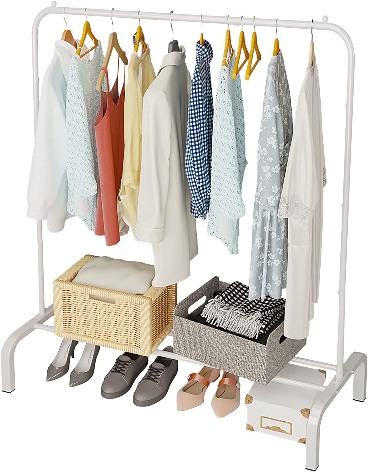 Home Essential Garment Coat Rack - White - 50kgs Weight Capacity -  Extra Thick Rail & Enhanced Metal Base With Durable Wheels Sold in 1/3 - Rackshop Australia