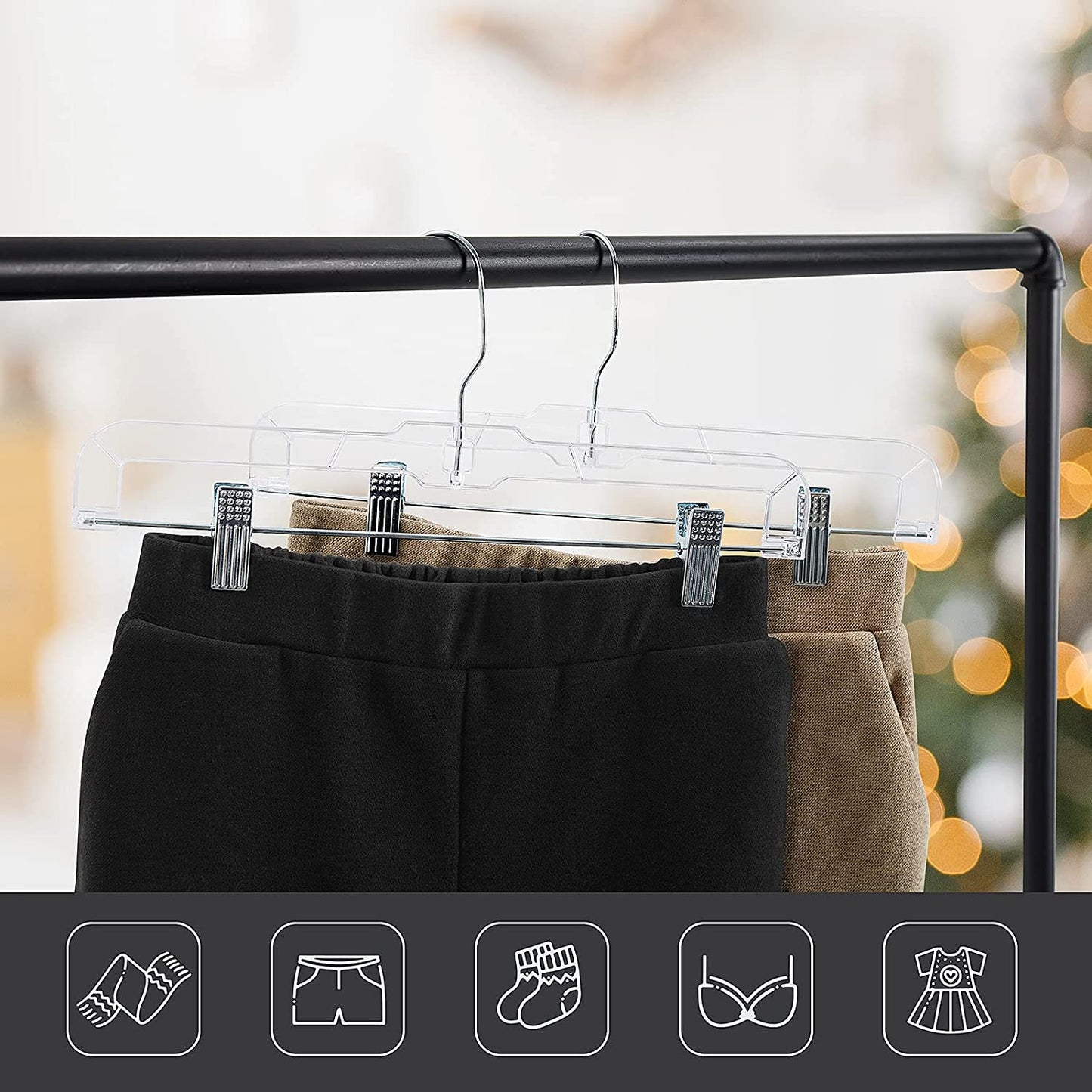 35.5cm Clear Plastic Pant/Skirt Hanger With Clips (100% transparent) Sold in Bundles of 25/50/100 - Rackshop Australia