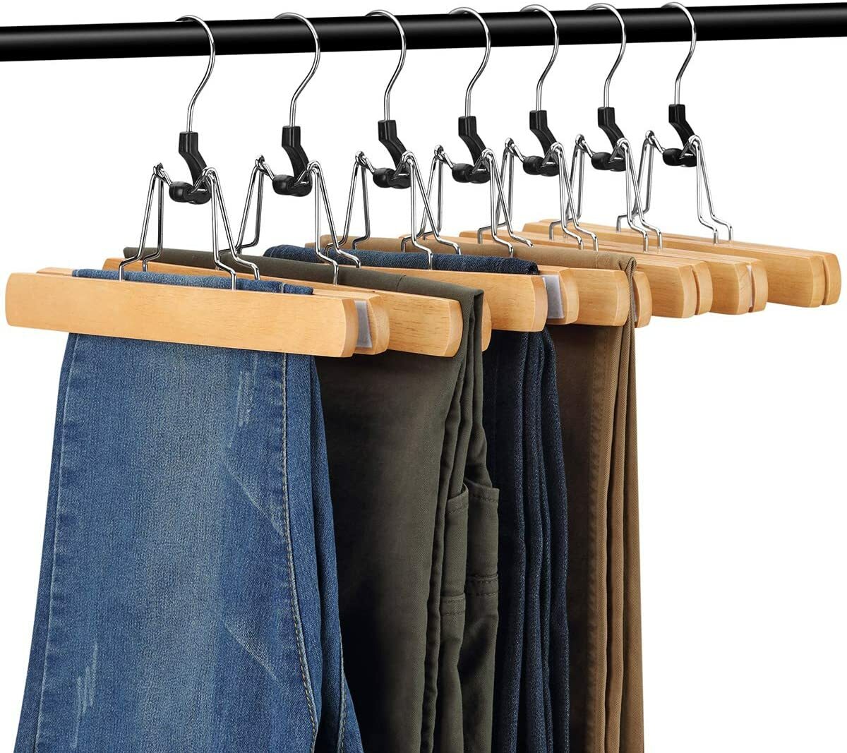 23cm Pant And Skirt Wooden Pant Hanger with Snap-Lock Sold in Bundle of 25/50/100 - Rackshop Australia