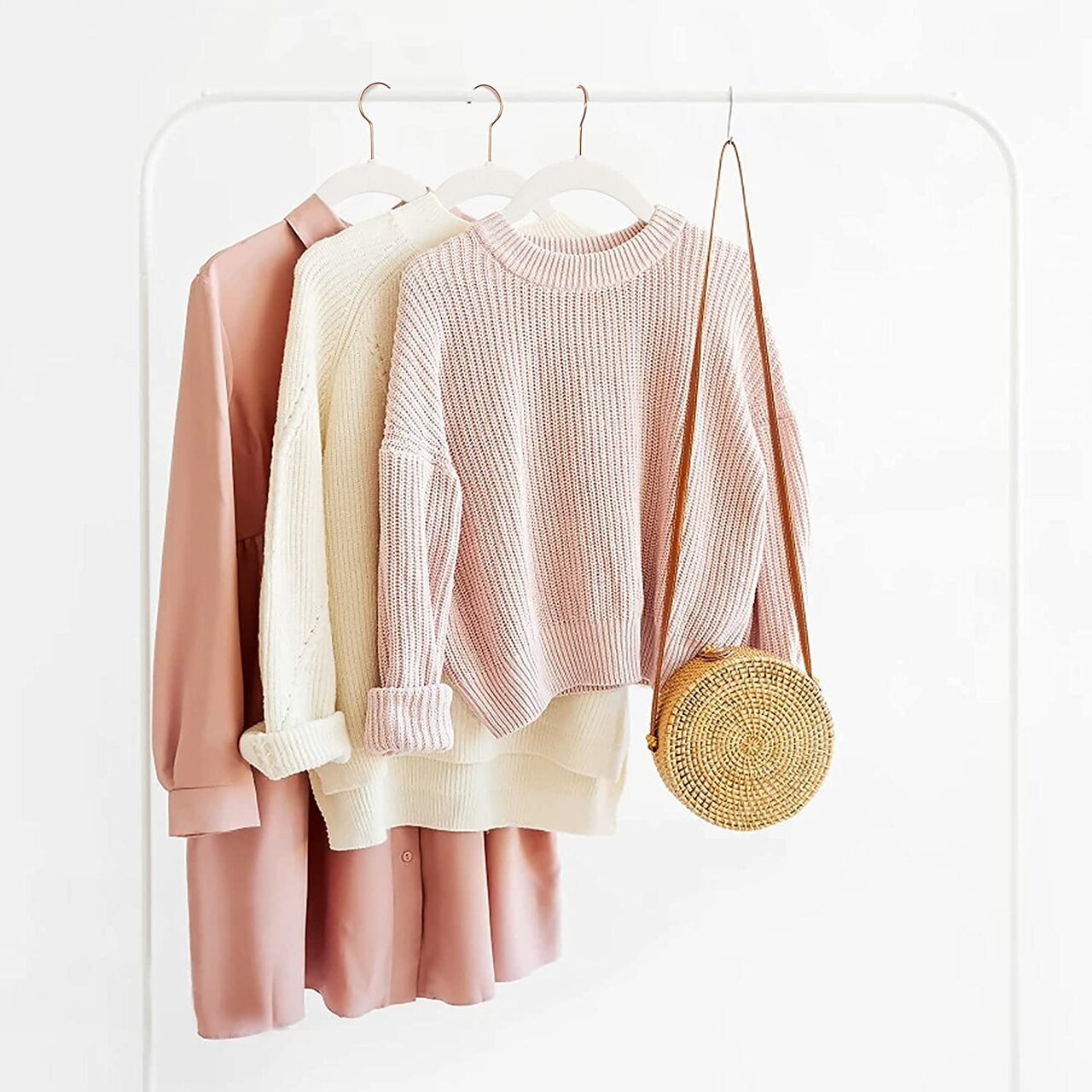 43cm Slim-Line White Velvet Coat Hanger with Rose Gold Hook Sold in Bundles of 20/50/100 - Rackshop Australia