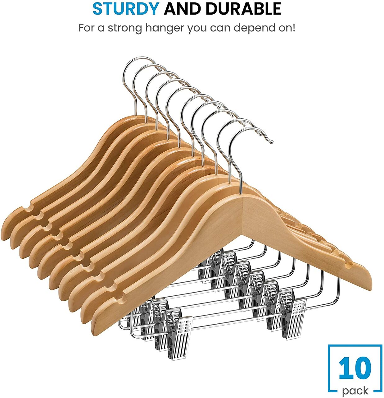 36cm Natural Wooden Baby Coat Hangers with Clips & Notches Sold in Bundles of 25/50/100 - Rackshop Australia