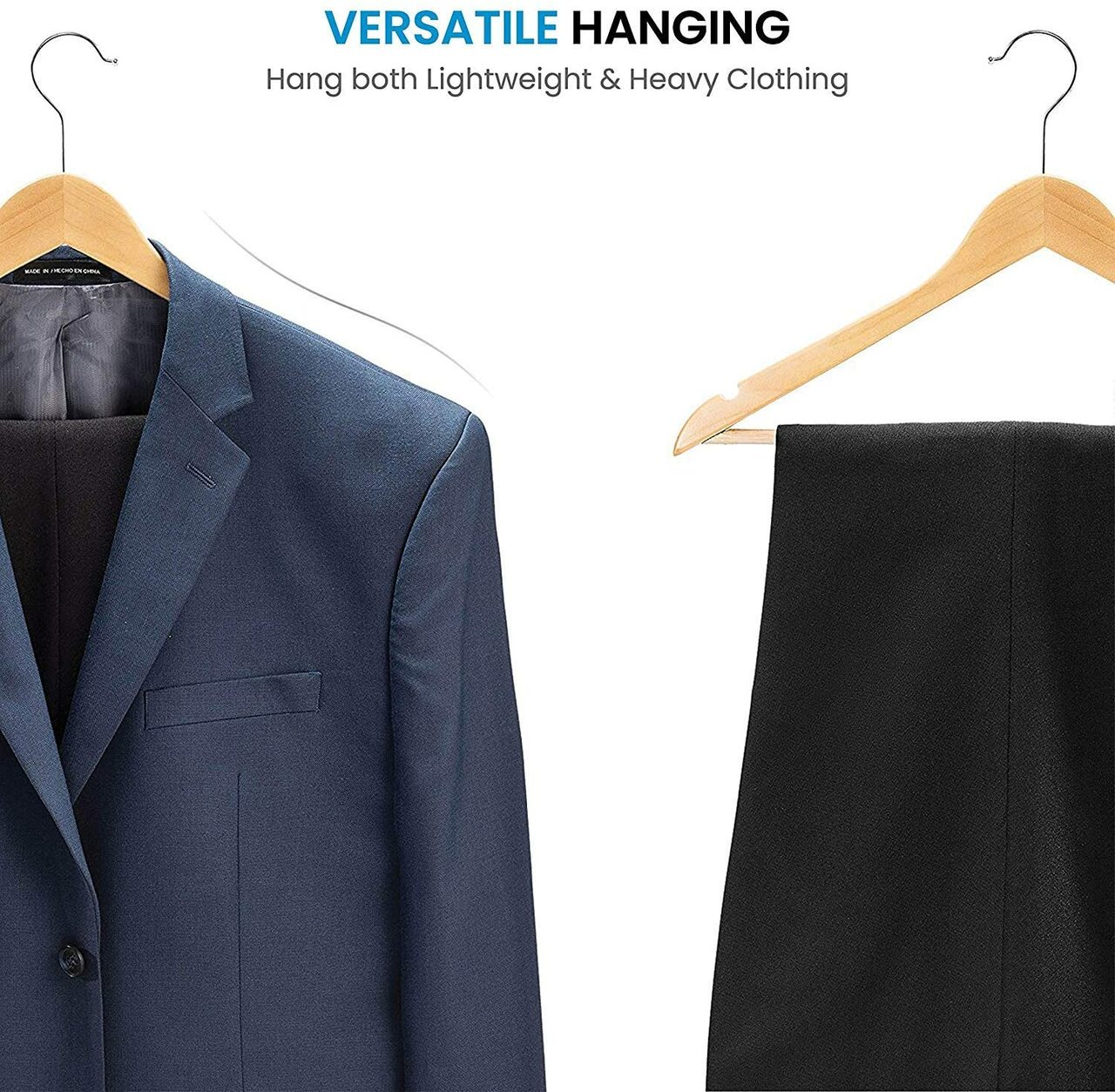43cm Natural Wooden Suit Hanger With Bar 14mm thick With Soft Rubber Sold in 25/50/100 - Rackshop Australia