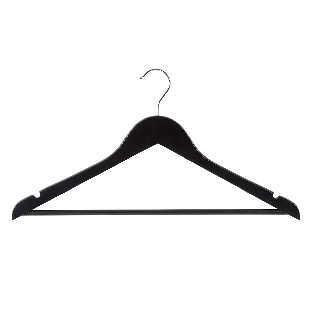 43cm Black Wooden Coat Hanger With Bar 12mm thick Sold in Bundle of 25/50/100 - Rackshop Australia