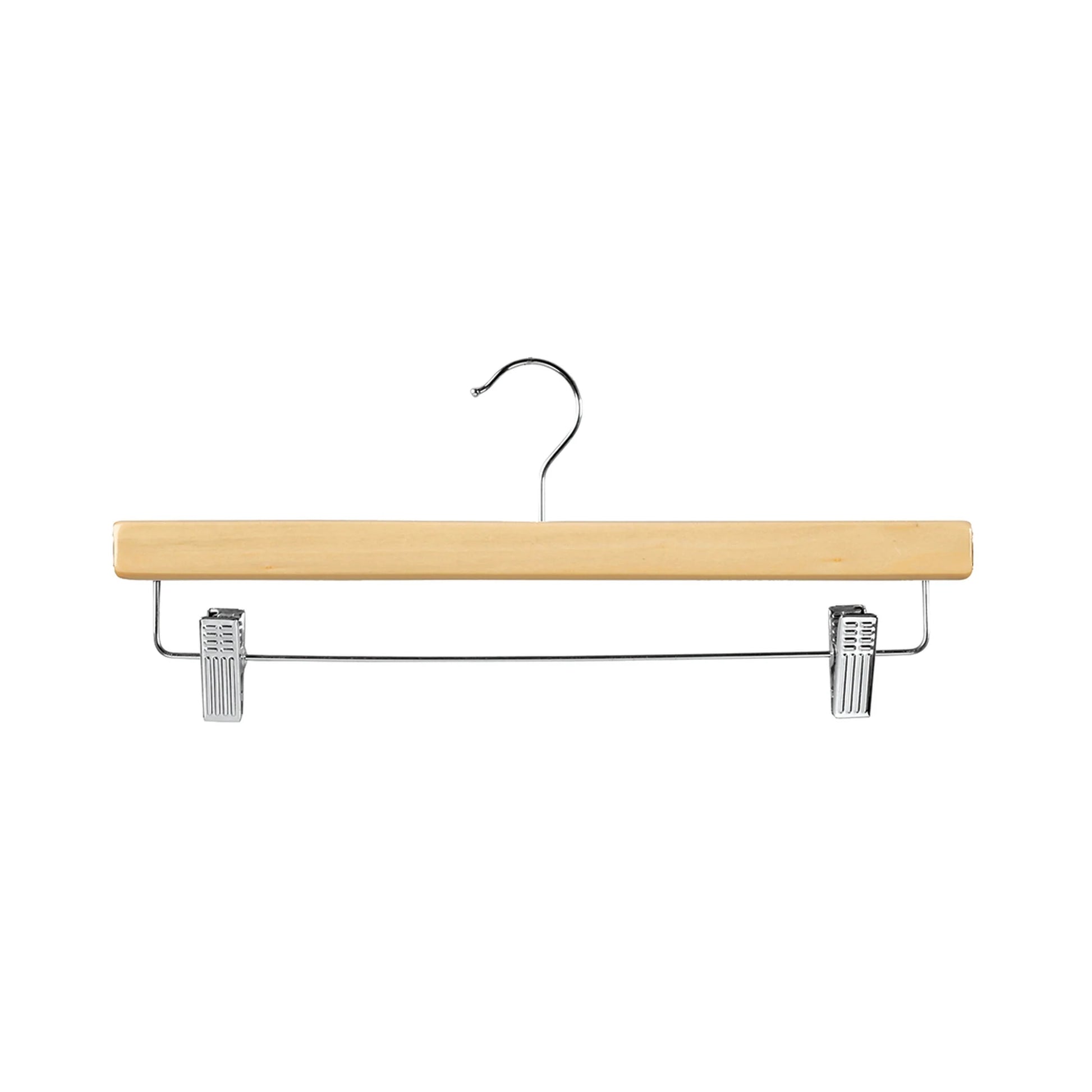 35.5cm Natural Wooden Pant Hanger With Clips Sold in Bundle of 25/50/100 - Rackshop Australia