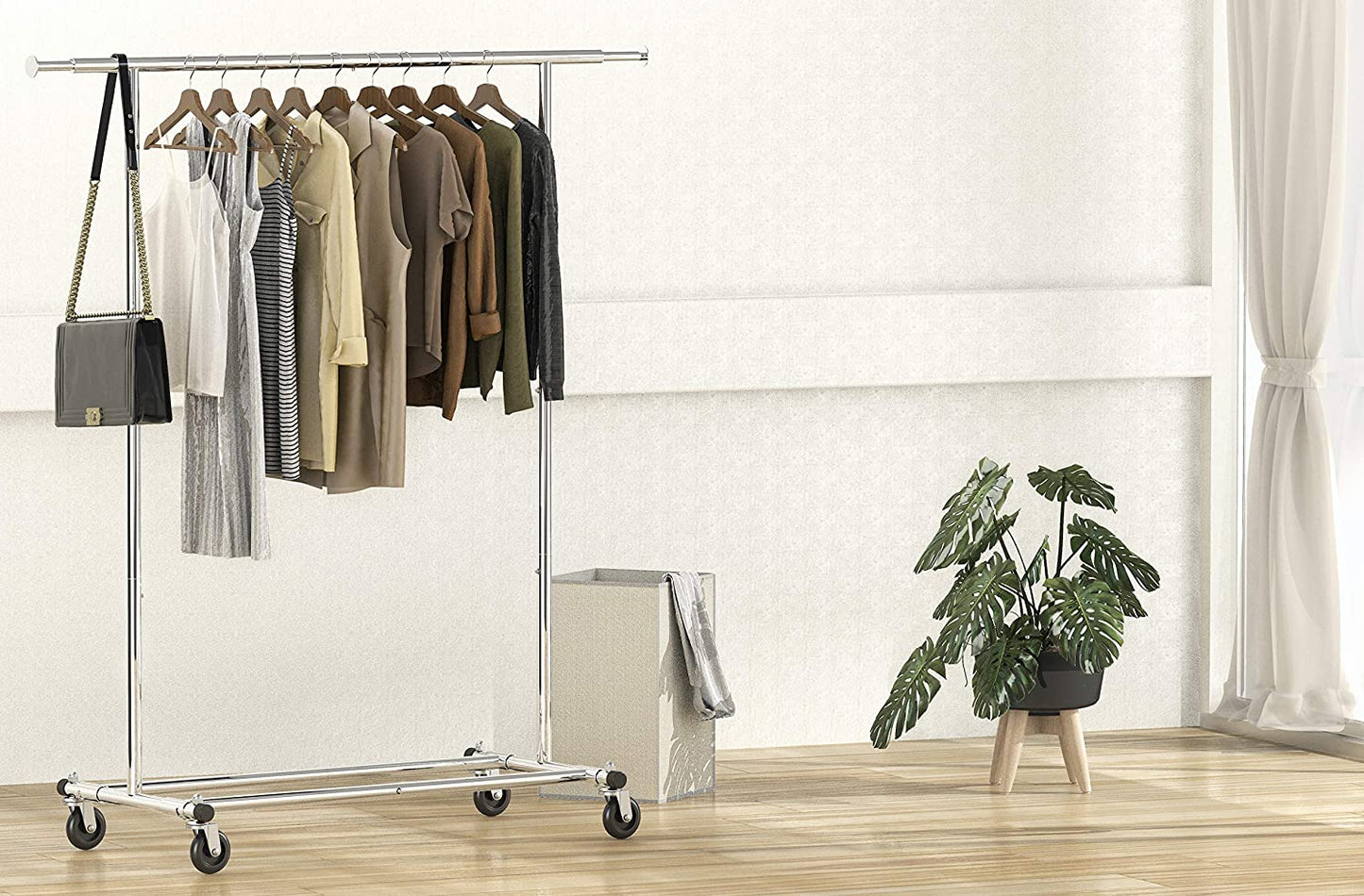 Home Essential Chrome Metal Rolling Garment Rack (100kgs Weight Capacity) Sold in 1/3 - Rackshop Australia