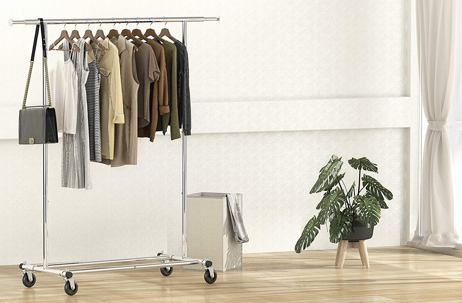 Home Essential Chrome Metal Rolling Garment Rack (100kgs Weight Capacity) Sold in 1/3 - Rackshop Australia