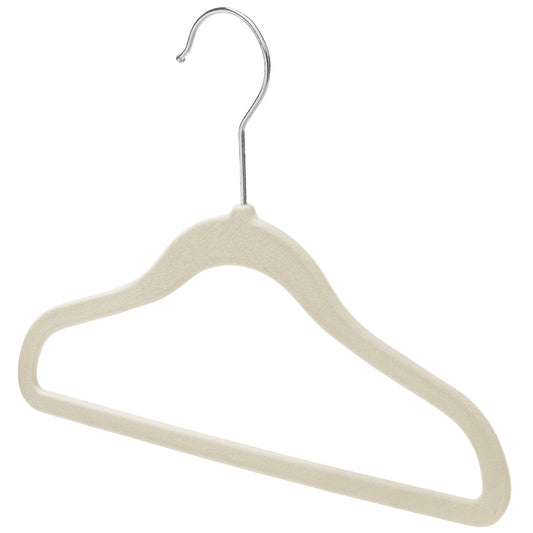 25cm Baby Size Slim-Line Ivory Velvet Coat Hanger with Chrome Hook Sold in 20/50/100 - Rackshop Australia