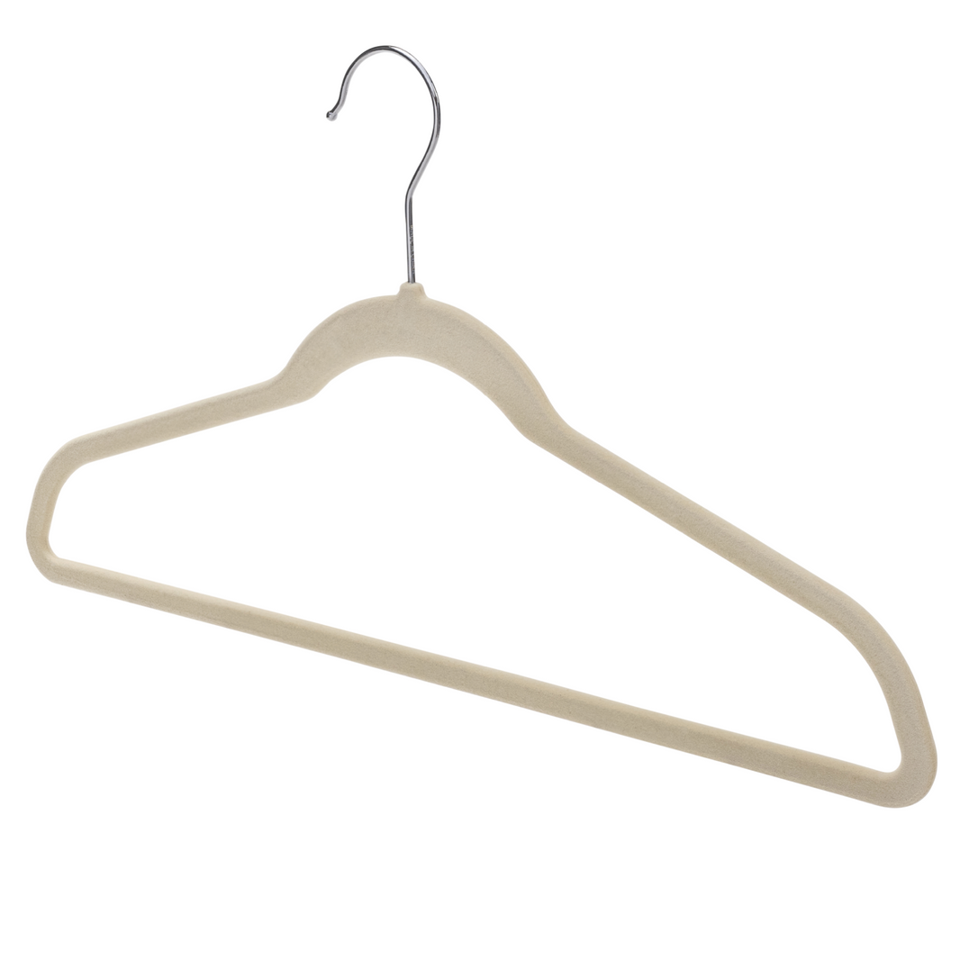 30cm Baby Size Slim-Line Ivory Velvet Coat Hanger with Chrome Hook Sold in 20/50/100