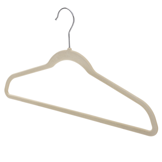 43cm Slim-Line Ivory Velvet Coat Hanger with Chrome Hook Sold in Bundles of 20/50/100 - Rackshop Australia